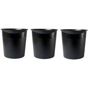 3x Prullenmand/papiermand zwart 13 liter - Prullenbakken