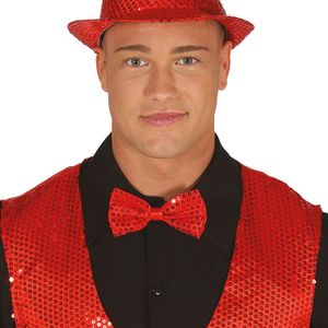 Carnaval verkleed vlinderstrikje - glitter pailletten - rood - polyester - volwassenen/unisex - Verkleedstrikjes