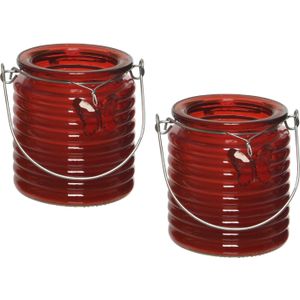 Citronella kaars - 2x - in windlicht - rood - 20 branduren - citrusgeur