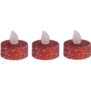 18x stuks Led theelichtjes/waxinelichtjes rood glitter - Kerstversiering/kerstdecoratie