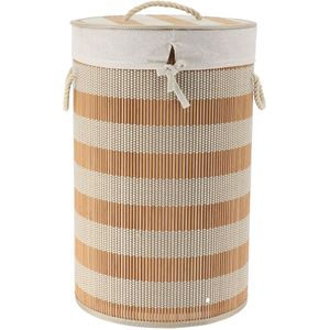 Wasmand RusticÂ met deksel - naturel - rond - katoen/bamboe - 67 liter - 35 x 35 x 55 cm - Wasmanden