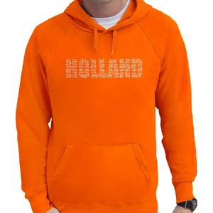 Glitter Holland hoodie oranje rhinestone steentjes voor heren Nederland supporter EK/ WK - Feesttruien