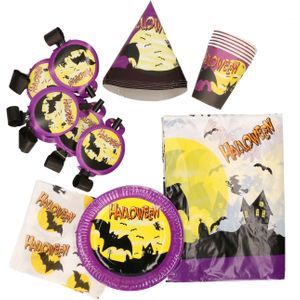 Halloween Thema feest papieren party set - 3x - vleermuis - 31 delig - 6 personen - wegwerp servies - Feestpakketten