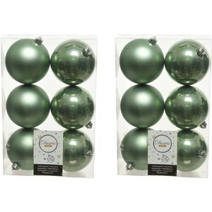 12x Salie groene kerstballen 8 cm kunststof mat/glans - Kerstbal