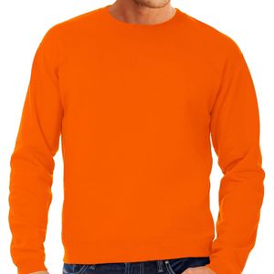 Oranje sweater / sweatshirt trui met raglan mouwen en ronde hals voor heren - Sweaters