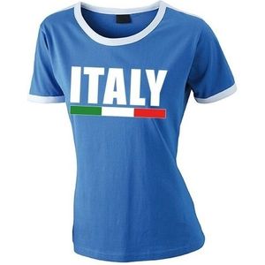 Blauw/ wit Italie supporter ringer t-shirt voor dames - Feestshirts