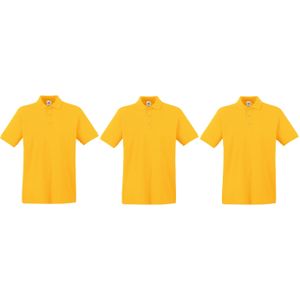 3-Pack maat 2XL geel poloshirt premium van katoen voor heren - Polo shirts