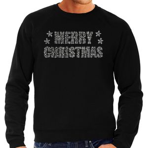 Glitter foute kersttrui zwart Merry Christmas glitter steentjes voor heren - Glitter kerst outfit - kerst truien