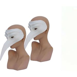 Faram Party 2x stuks wit plastic Venetiaans snavelmasker - Verkleedmaskers