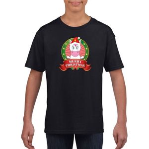 Zwarte Kerst t-shirt voor kinderen met eenhoorn - kerst t-shirts kind