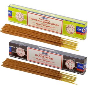 Wierook cadeaus set - 2x geurstokjes - Citroengras en Zwarte Opium geur - Meditatie - Wierookstokjes