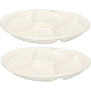 Cosy &amp; Trendy 4x stuks Fonduebord/gourmetbord wit 4-vaks rond 26 cm - Gourmetborden