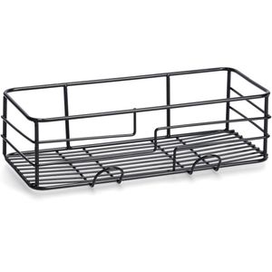 Zeller doucherekje/badkamer rekje met haakjes - metaal - zwart - 28 x 14 cm