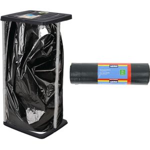 Storage solutions Staande vuilniszakhouder - zwart - 60L - incl. 12x stuks vuilniszakken