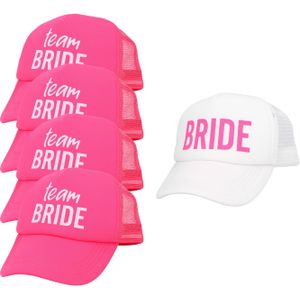Vrijgezellenfeest baseballcaps/petjes - Bride en Team Bride - 9x stuks - wit/roze - dames - Verkleedhoofddeksels