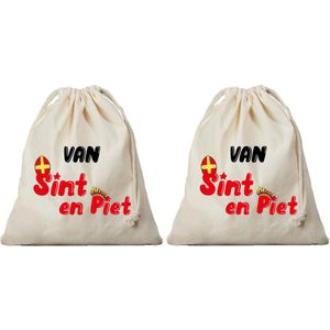 6x Sinterklaas cadeauzak Van Sint en Piet met koord voor pakjesavond als cadeauverpakking - cadeauverpakking feest