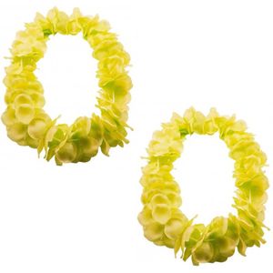 Set van 12x stuks hawaii kransen bloemen slingers neon geel - Verkleedkransen