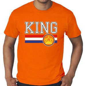 Grote maten King met Nederlandse vlag t-shirt oranje voor heren - Koningsdag shirts - Feestshirts