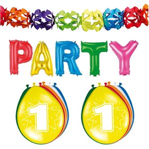 1 jaar verjaardag versiering pakket slinger/ballonnen/folie letters - Ballonnen