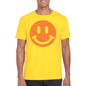 Verkleed T-shirt voor heren - smiley - geel - carnaval/foute party - feestkleding - Feestshirts
