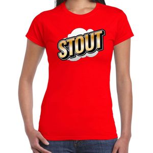 Stout fun tekst t-shirt voor dames rood in 3D effect - Feestshirts