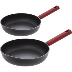 Secret de Gourmet Koekenpannen Valence - D21 en D27 cm - alle warmtebronnen - zwart/rood