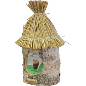 Vogelhuisje/voederhuisje/pindakaashuisje berkenhout met stro dak 36 cm - Vogelvoederhuisjes