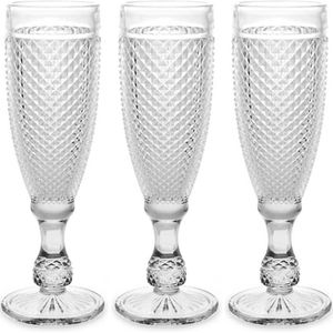 Vivalto Prosecco/champagneglazen - glas - set 6x stuks - 185 ml - Luxe Diamonds relief glas - Champagneglazen