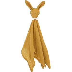 Konijn knuffeldoekje/tuttel lapje van zachte pluche -  okergeel - 50 cm - Knuffeldoek