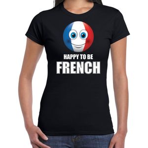 Frankrijk emoticon Happy to be French landen t-shirt zwart dames - Feestshirts