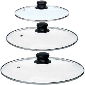 Universele pannendeksel set - 3x stuks - Dia 30/28/24 cm - glas - stoomgaatje - Pannendeksels