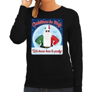 Zwarte foute kersttrui / sweater Christmas in Italy we know how to party voor dames - kerst truien