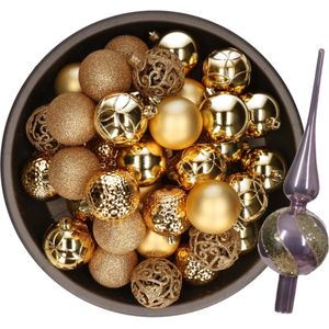 Kerstversiering set - 38-dlg - goud - kunststof kerstballen en glazen luxe piek - Kerstbal