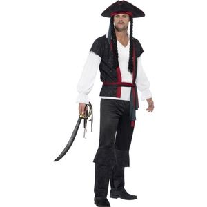 Heren piraat kapitein kostuum met pruik - Carnavalskostuums