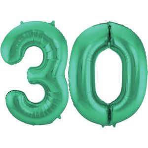 Grote folie ballonnen cijfer 30 in het glimmend groen 86 cm - Ballonnen