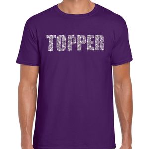 Glitter t-shirt paars Topper rhinestones steentjes voor heren - Glitter shirt/ outfit - Feestshirts