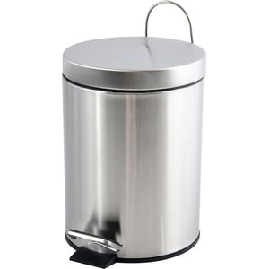 Prullenbak/pedaalemmer - rvs - glans zilver - 5 liter - 20 x 27 cm - Badkamer/toilet - Pedaalemmers