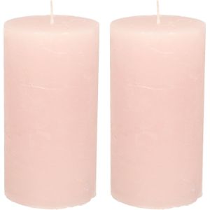 Stompkaars/cilinderkaars - 2x - licht roze - 7 x 13 cm - rustiek model
