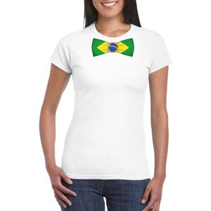 Wit t-shirt met Brazilie vlag strikje dames - Feestshirts