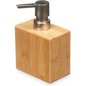 Luxe zeeppompje/dispenser Bamboo - lichtbruin/zilver - hout - 10 x 6 x 15 cm - 500 ml - Zeeppompjes
