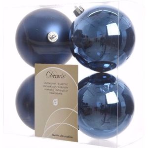 Elegant Christmas blauwe kerstversiering kerstballen pakket 4 stuks - Kerstbal