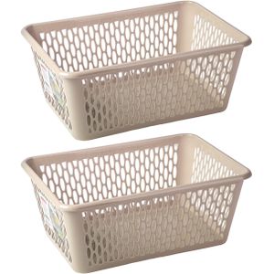 Plasticforte opbergmand/kastmandje - 2x - 13 liter - beige - kunststof - 26 x 37 x 14 cm