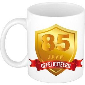 Gefeliciteerd 85 jaar gouden schild jubileum/ verjaardag mok - Cadeau beker