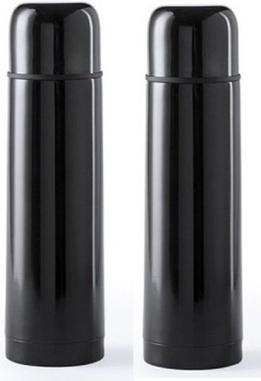 2x RVS thermosfles/isoleerkan 500 ml zwart - Thermoskannen - Isolatiekannen