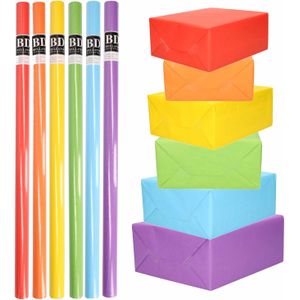 16 x Rollen kraft inpakpapier pakket regenboog kleuren / multi color 200 x 70 cm - Cadeaupapier