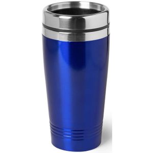 Warmhoudbeker/warm houd beker metallic blauw 450 ml - RVS Isoleerbeker/thermosbekers reisbekers voor onderweg