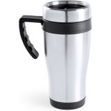 Warmhoudbeker/thermos isoleer koffiebeker/mok - 2x - RVS - zilver/zwart - 450 ml - Reisbeker