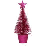 Set van 4x stuks glitter mini kerstboompjes fuchsia roze - Kunstkerstboom
