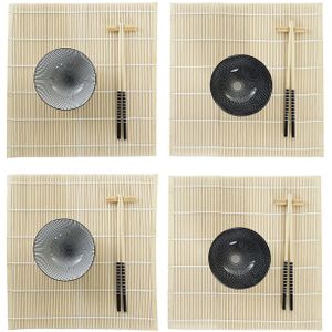 16-delige sushi serveer set aardewerk voor 4 personen zwart/wit - Sushi servies