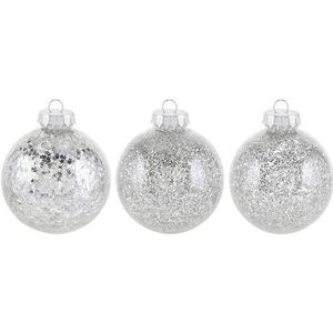 3x Zilveren kerstballen 8 cm glitters kunststof kerstversiering - Kerstbal